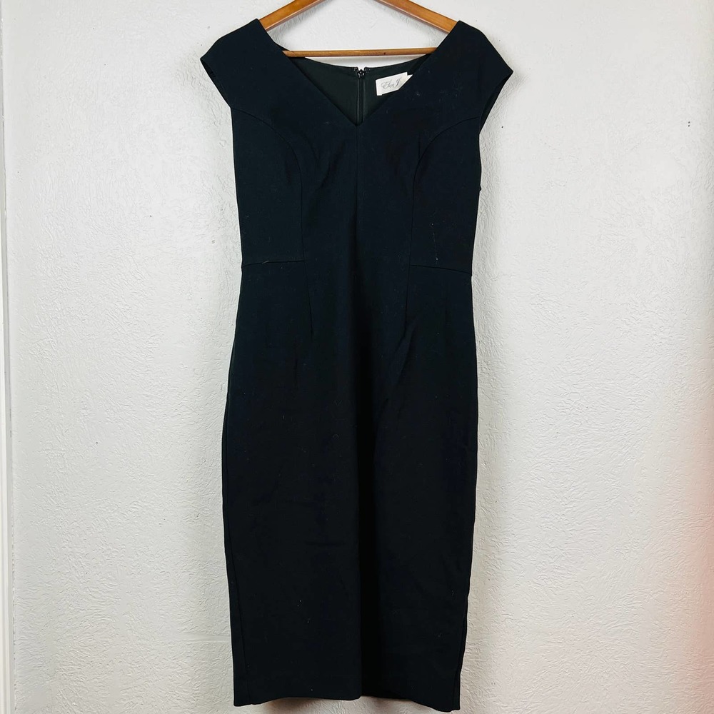 Eliza J Classic Black Dress LBD V Neck Knee Length Sheath - 10